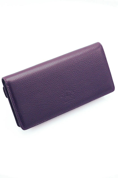 Purple Genuine Leather Wallet with Phone Compartment, Magnetic Long Clutch