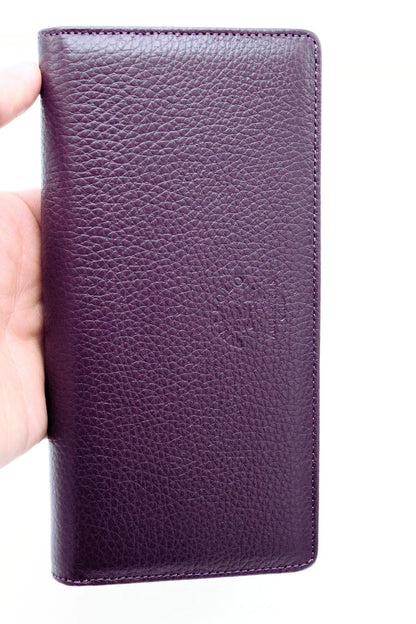 Purple Genuine Leather Wallet with Phone Compartment, Magnetic Long Clutch