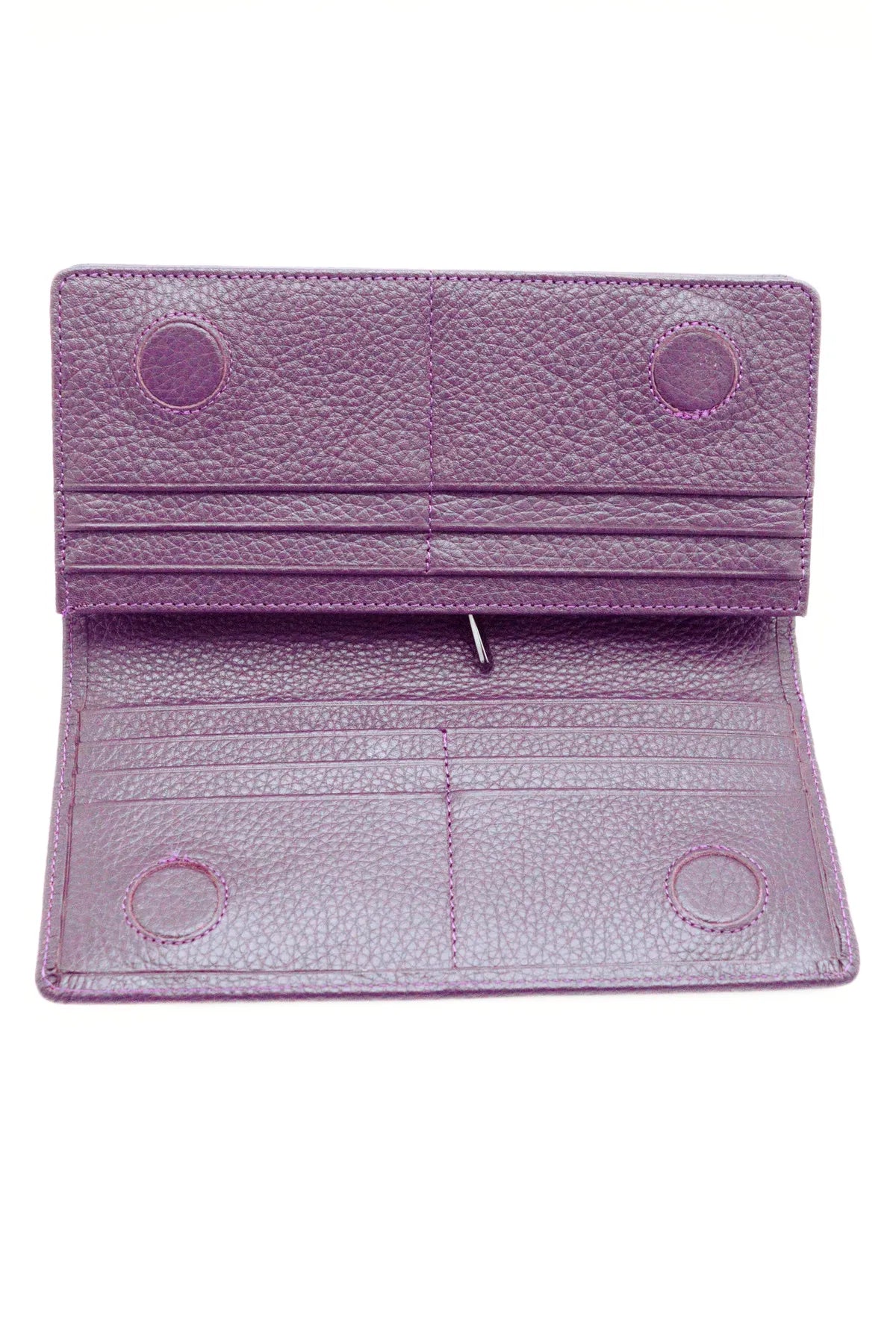 Purple Genuine Leather Wallet with Phone Compartment, Magnetic Long Clutch