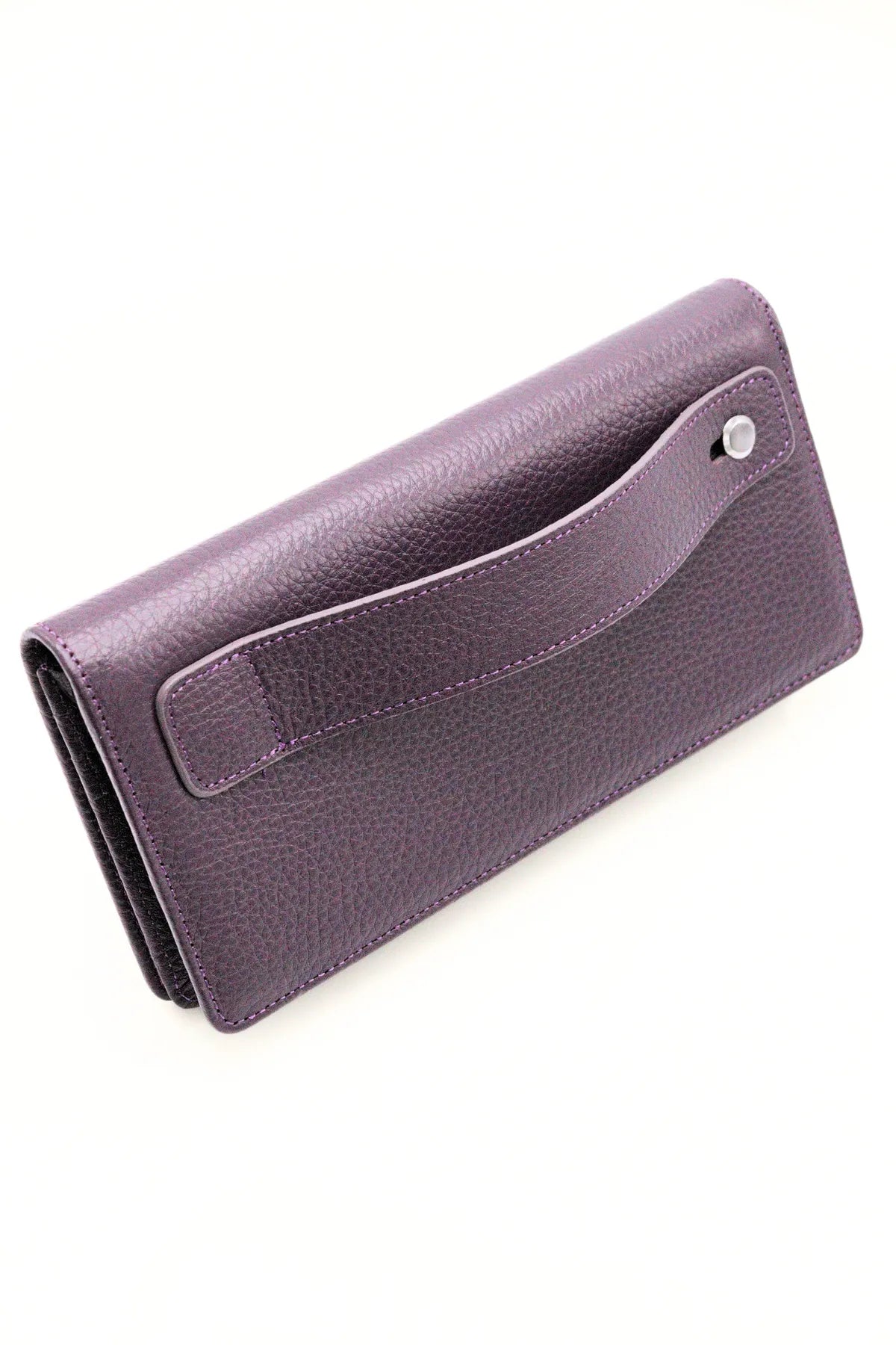 Purple Genuine Leather Wallet with Phone Compartment, Magnetic Long Clutch