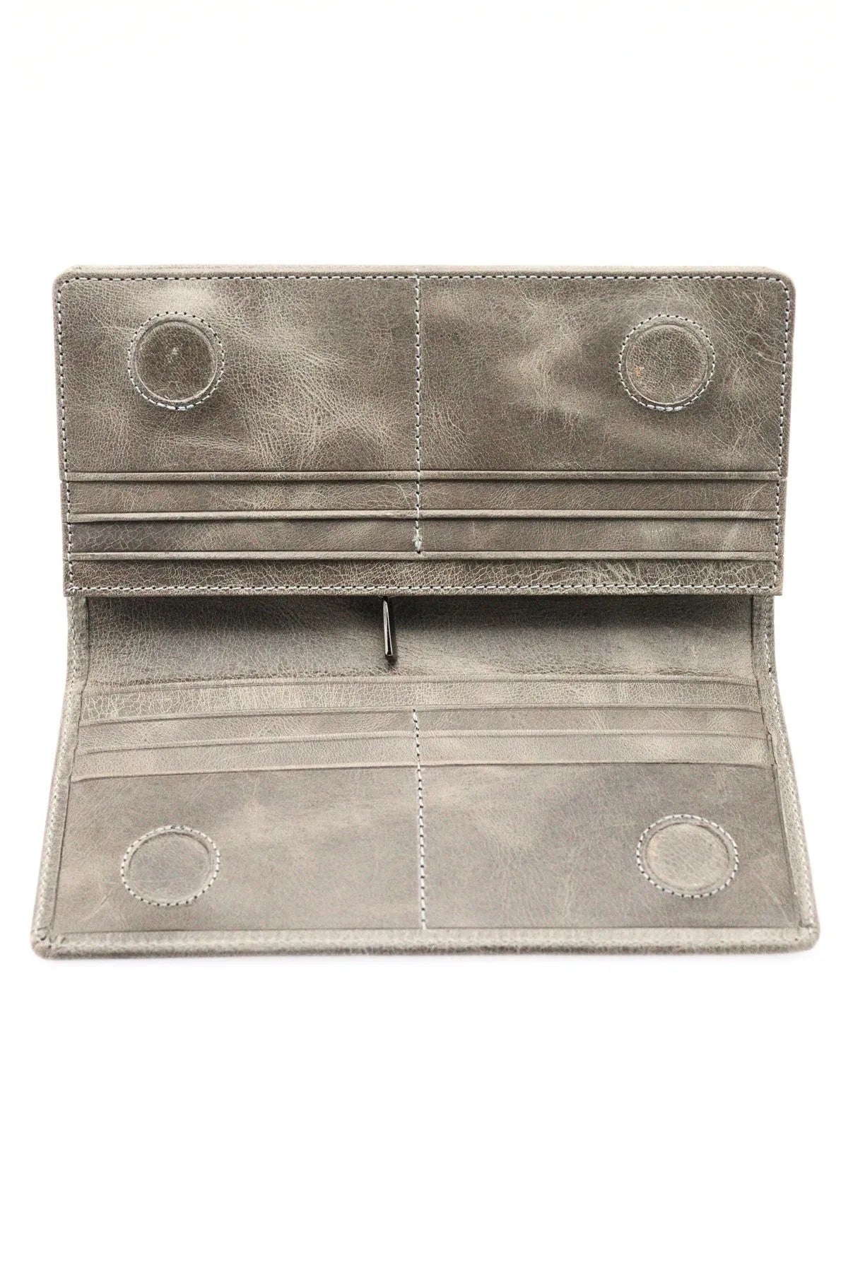 Grey Genuine Leather Wallet with Phone Compartment, Magnetic Long Clutch