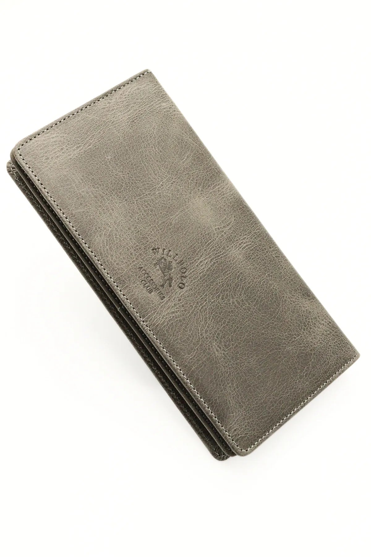 Grey Genuine Leather Wallet with Phone Compartment, Magnetic Long Clutch