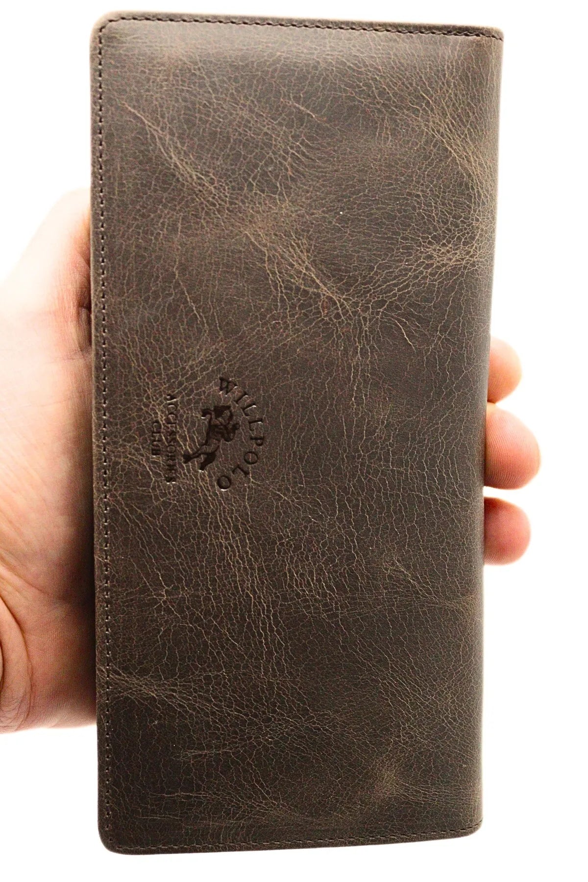 Brown Genuine Leather Wallet with Phone Compartment, Magnetic Long Clutch