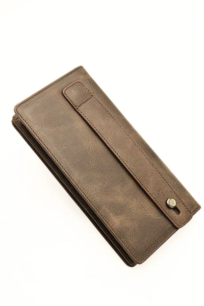 Brown Genuine Leather Wallet with Phone Compartment, Magnetic Long Clutch