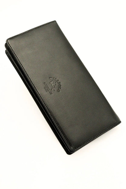 Black Genuine Leather Wallet with Phone Compartment, Magnetic Long Clutch