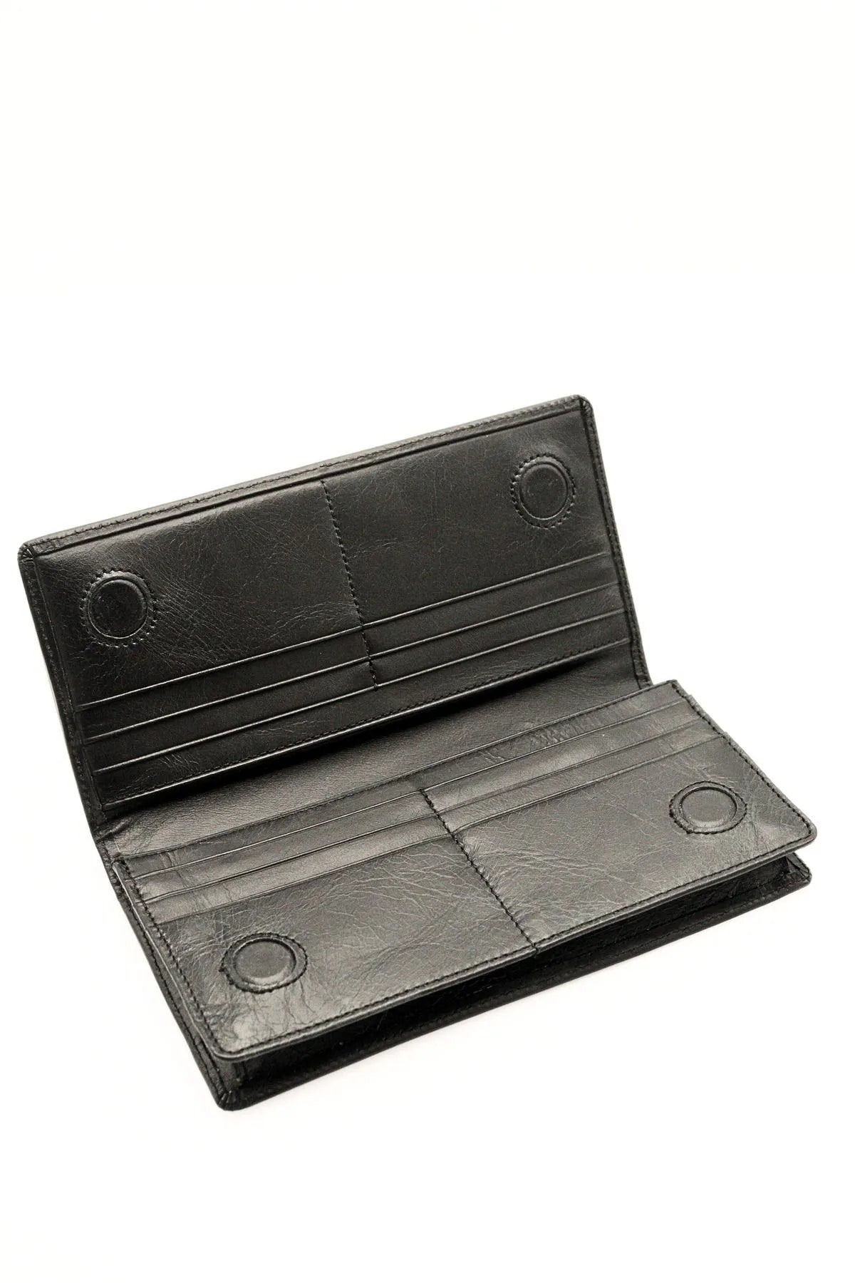 Black Genuine Leather Wallet with Phone Compartment, Magnetic Long Clutch