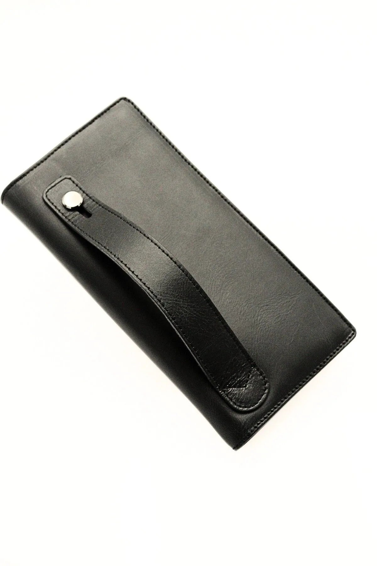 Black Genuine Leather Wallet with Phone Compartment, Magnetic Long Clutch