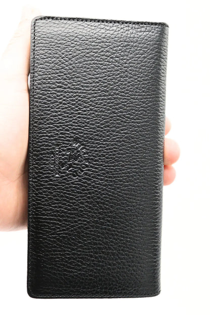 Stylish Black Leather Wallet with Phone Slot and Magnetic Feature