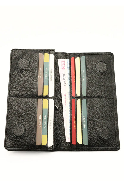 Stylish Black Leather Wallet with Phone Slot and Magnetic Feature