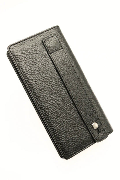 Stylish Black Leather Wallet with Phone Slot and Magnetic Feature