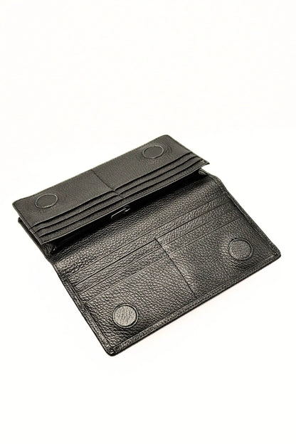 Stylish Black Leather Wallet with Phone Slot and Magnetic Feature