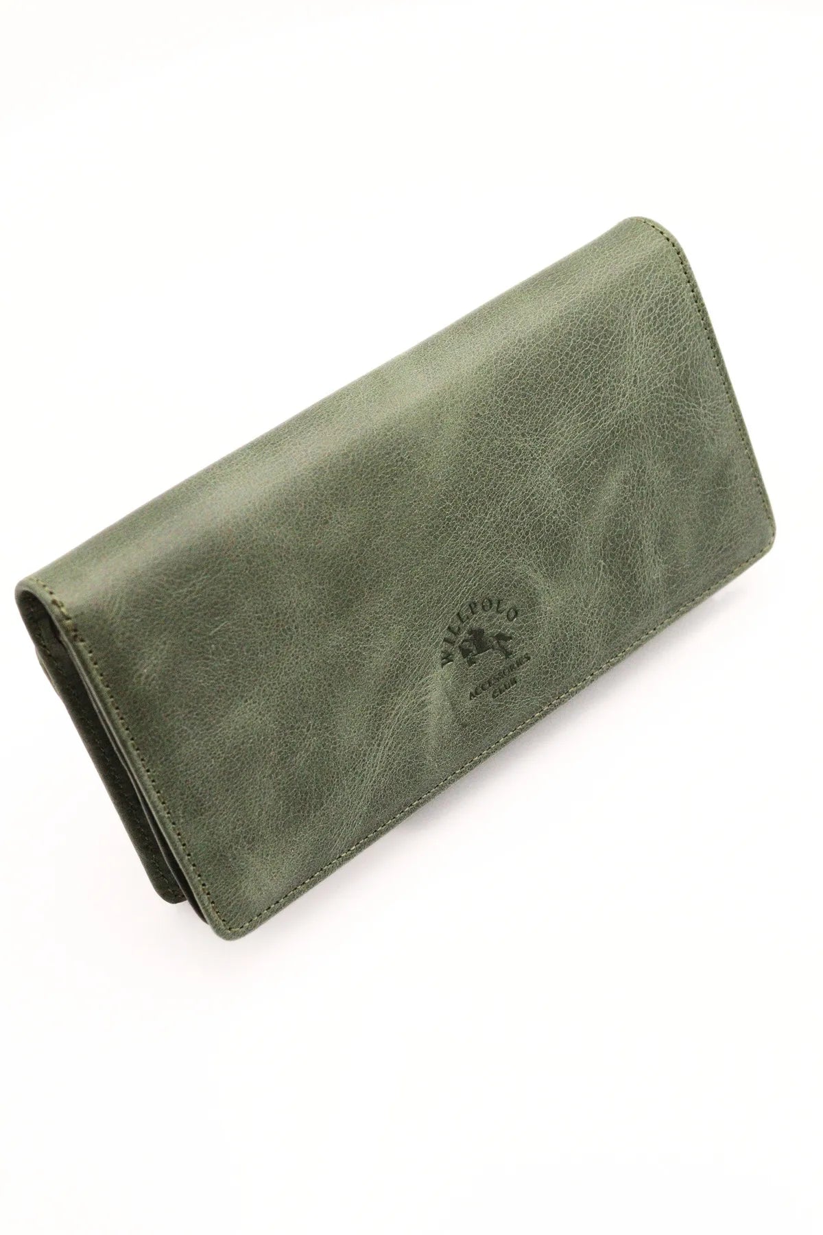 Green Genuine Leather Wallet with Phone Compartment, Magnetic Long Clutch