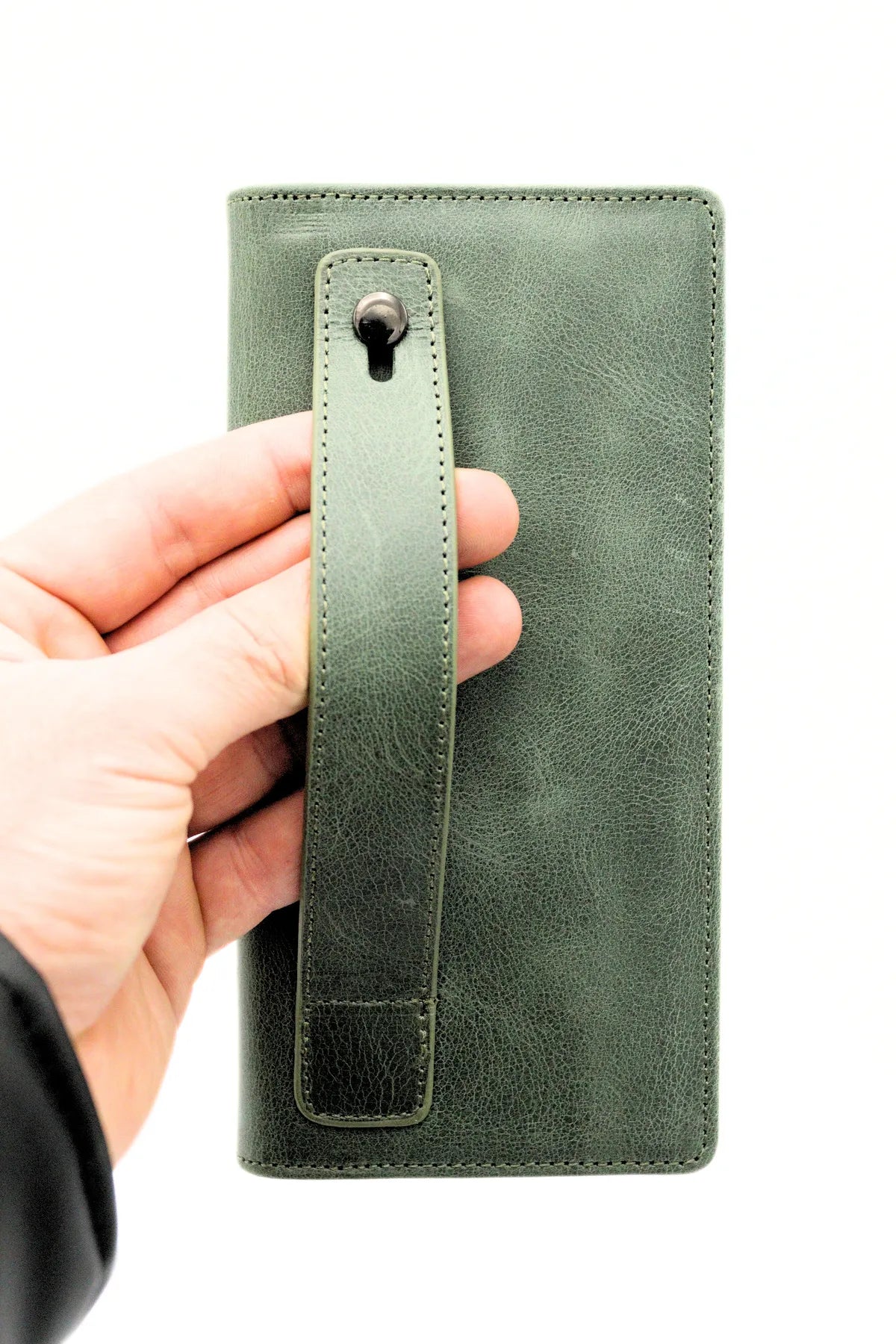 Green Genuine Leather Wallet with Phone Compartment, Magnetic Long Clutch