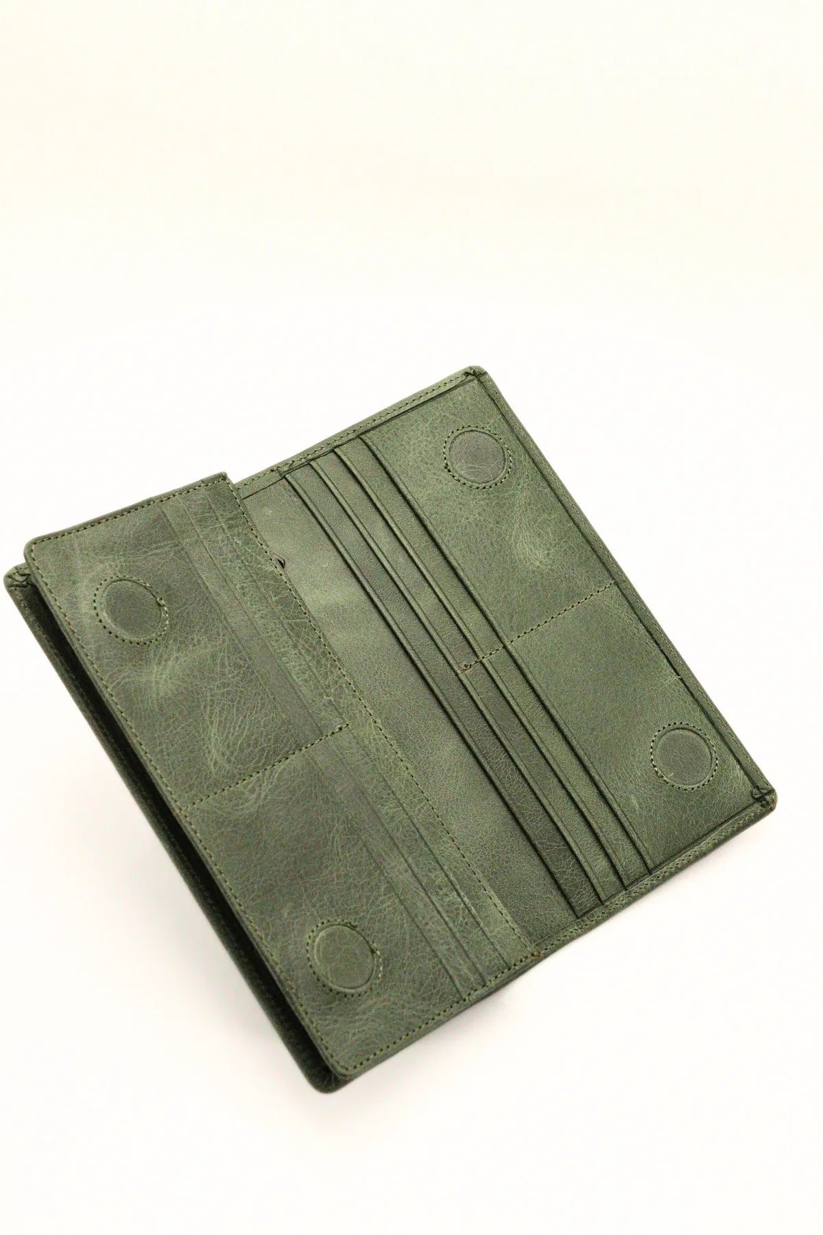 Green Genuine Leather Wallet with Phone Compartment, Magnetic Long Clutch