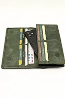 Green Genuine Leather Wallet with Phone Compartment, Magnetic Long Clutch