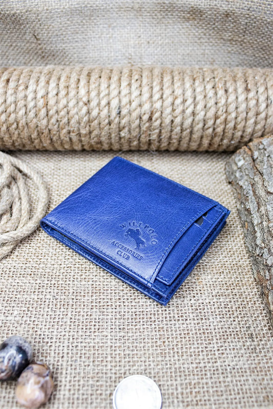 Genuine Leather Crazy Leather Light Navy Blue Men's Wallet + Card Holder