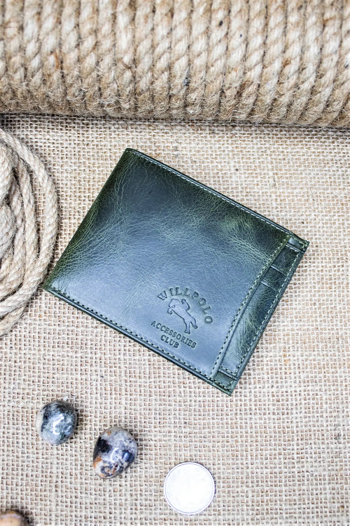 Genuine Leather Crazy Leather Green Men's Wallet + Card Holder