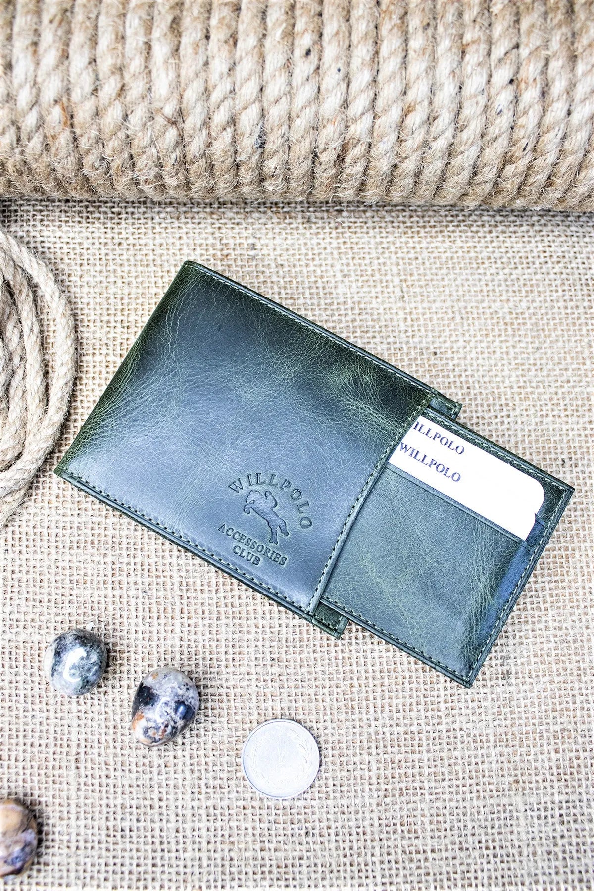 Genuine Leather Crazy Leather Green Men's Wallet + Card Holder