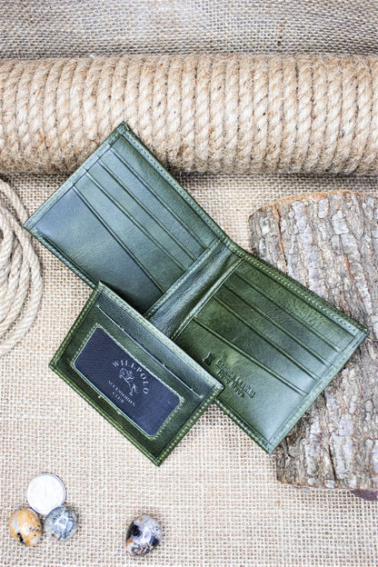 Genuine Leather Crazy Leather Green Men's Wallet + Card Holder