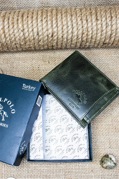 Genuine Leather Crazy Leather Green Men's Wallet + Card Holder